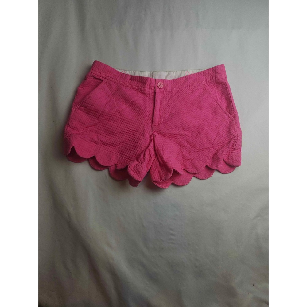 Lilly Pulitzer Buttercup Scalloped Hem Pink Seersucker Shorts Womens Size 0